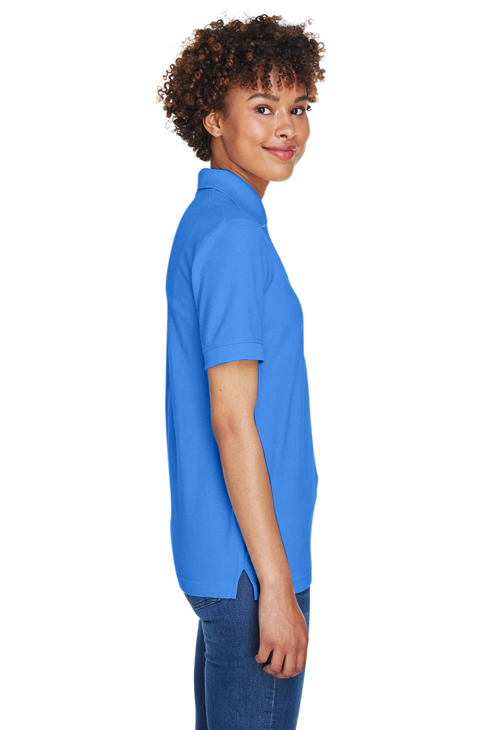 UltraClub 8541 Womens Whisper Short Sleeve Polo Shirt French Blue Side