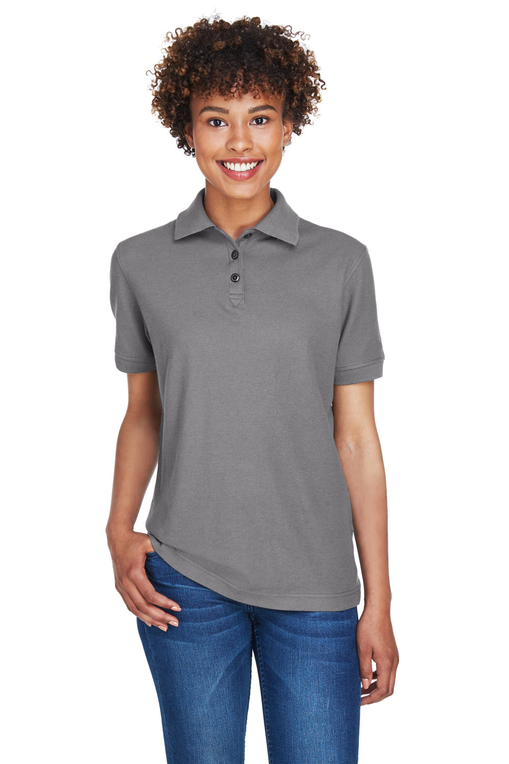 UltraClub 8541 Womens Whisper Short Sleeve Polo Shirt Graphite Grey Front