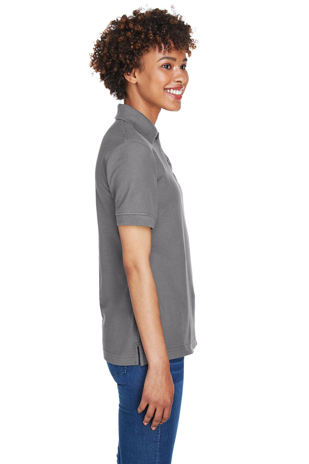 UltraClub 8541 Womens Whisper Short Sleeve Polo Shirt Graphite Grey Side