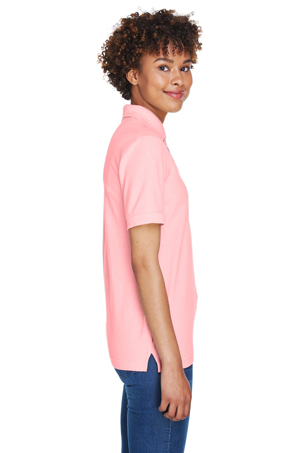 UltraClub 8541 Womens Whisper Short Sleeve Polo Shirt Pink Side