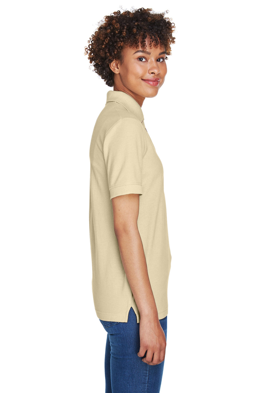 UltraClub 8541 Womens Whisper Short Sleeve Polo Shirt Putty Brown Side