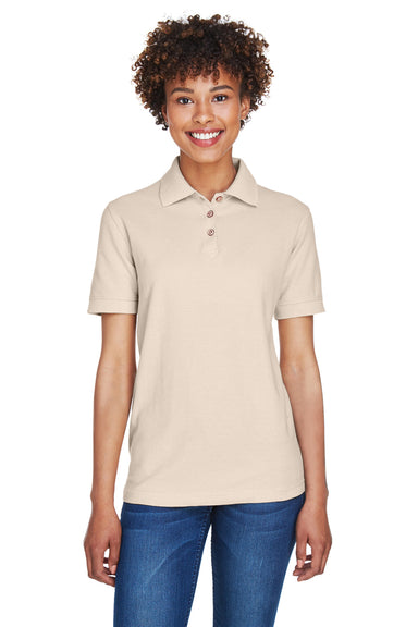 UltraClub 8541 Womens Whisper Short Sleeve Polo Shirt Stone Brown Front