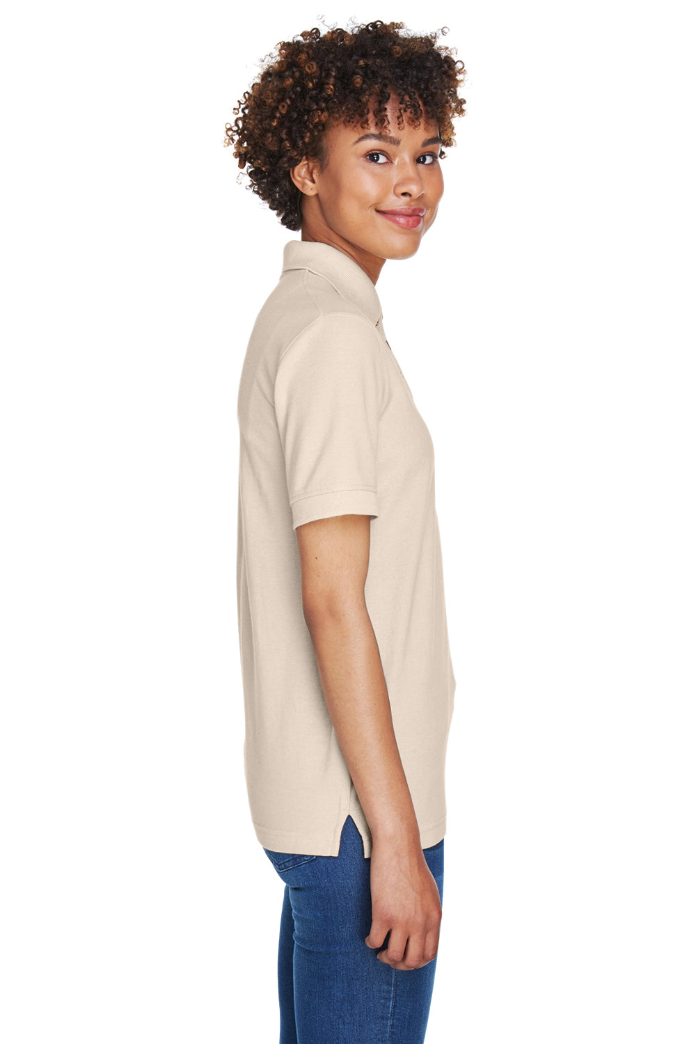 UltraClub 8541 Womens Whisper Short Sleeve Polo Shirt Stone Brown Side