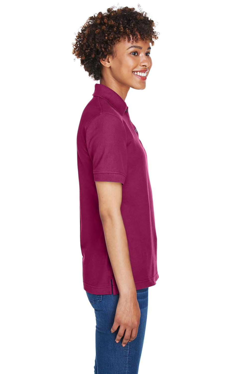 UltraClub 8541 Womens Whisper Short Sleeve Polo Shirt Wine Red Side