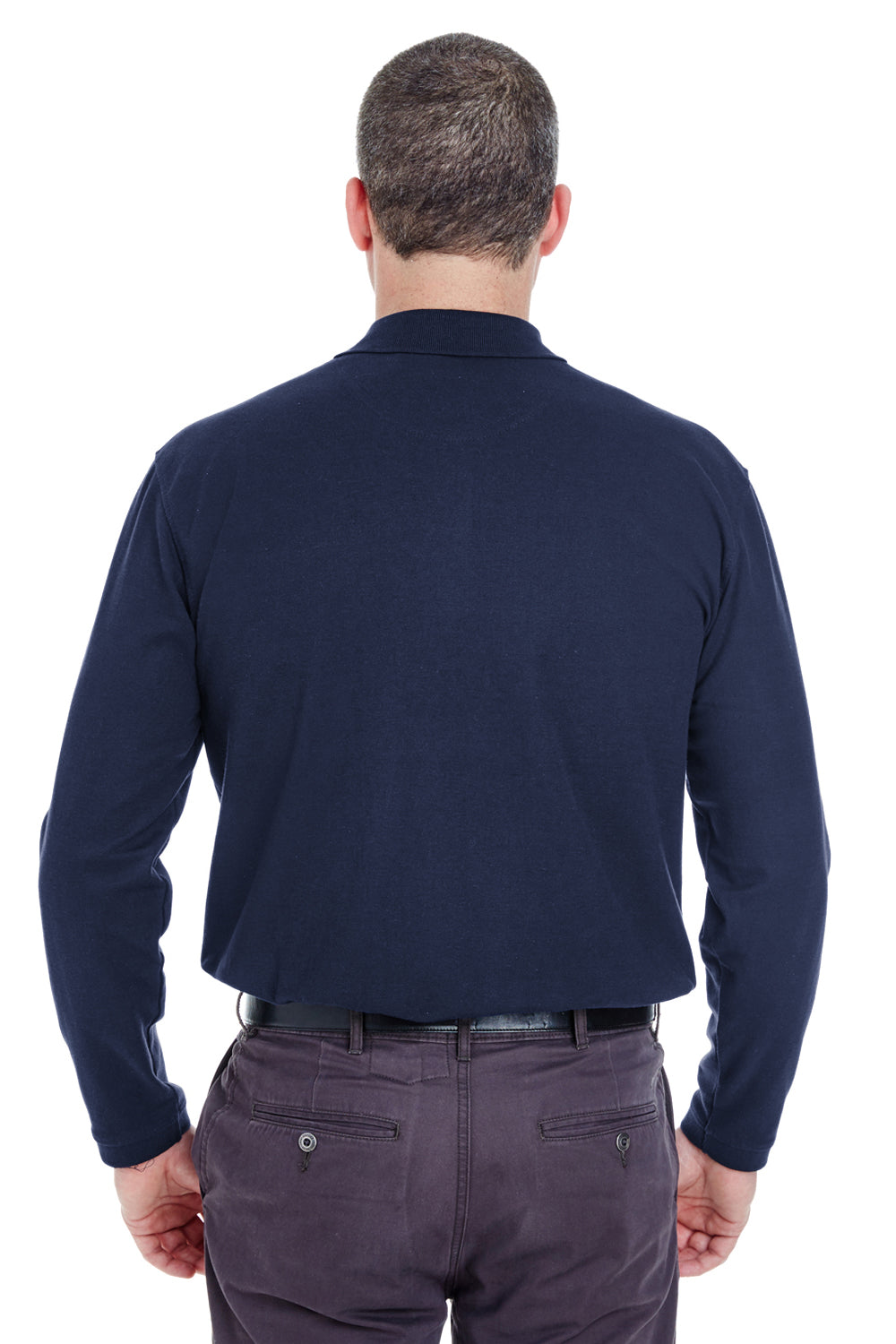 UltraClub 8542 Mens Whisper Long Sleeve Polo Shirt Navy Blue Back