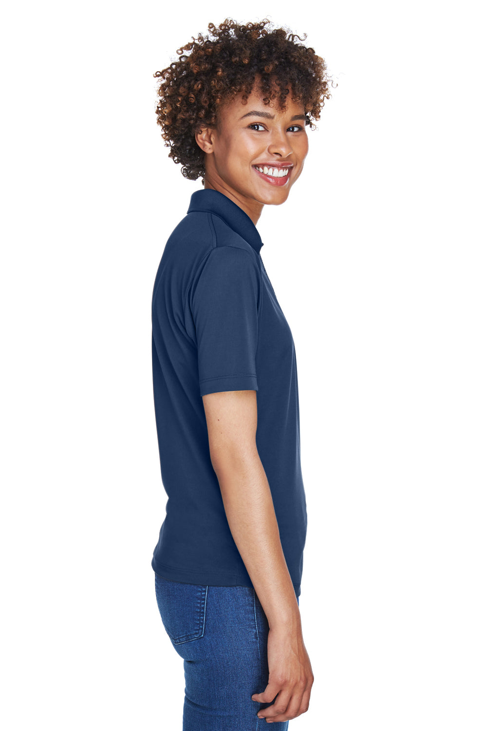 UltraClub 8610L Womens Cool & Dry 8 Star Elite Performance Moisture Wicking Short Sleeve Polo Shirt Navy Blue Side