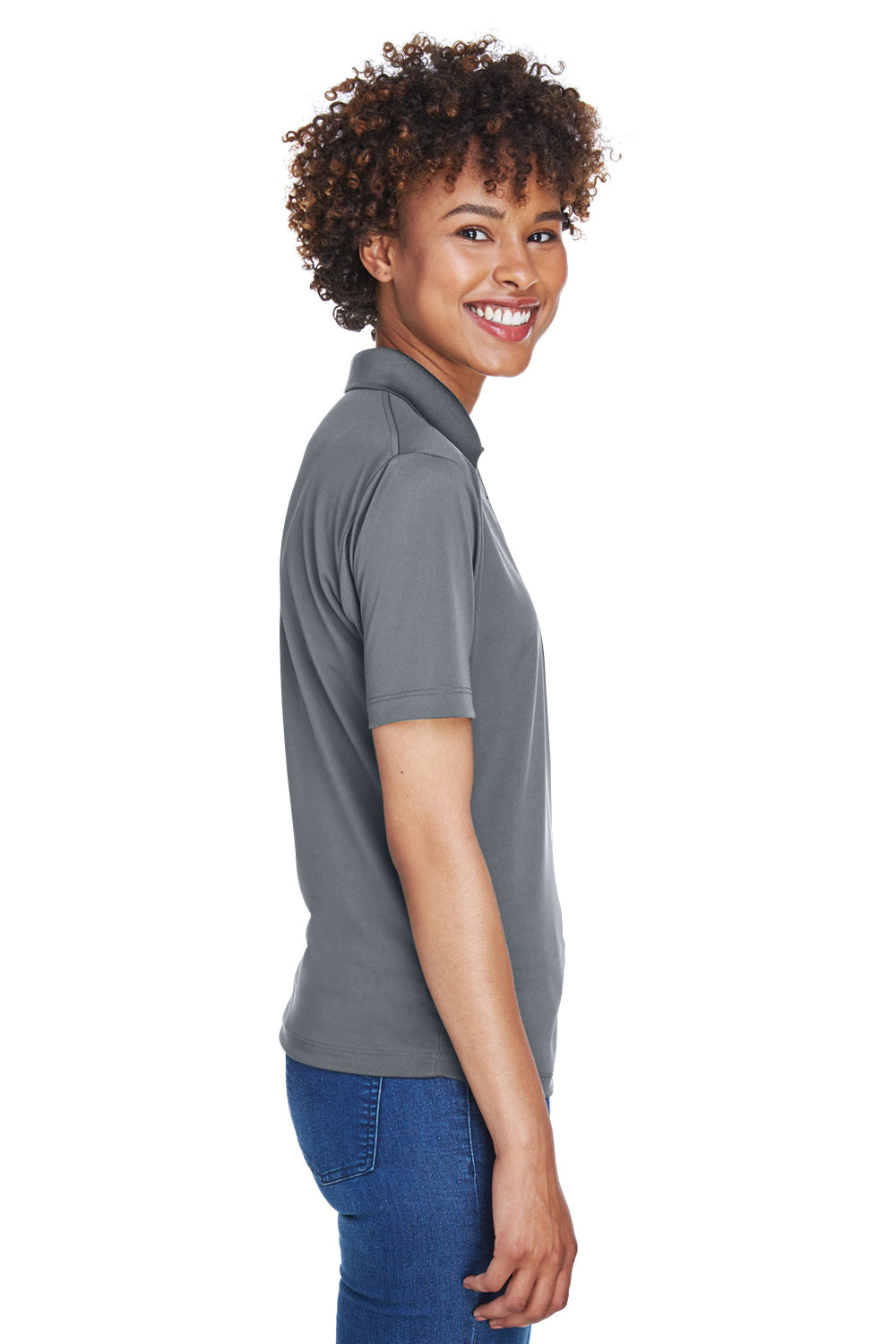 UltraClub 8610L Womens Cool & Dry 8 Star Elite Performance Moisture Wicking Short Sleeve Polo Shirt Charcoal Grey Side