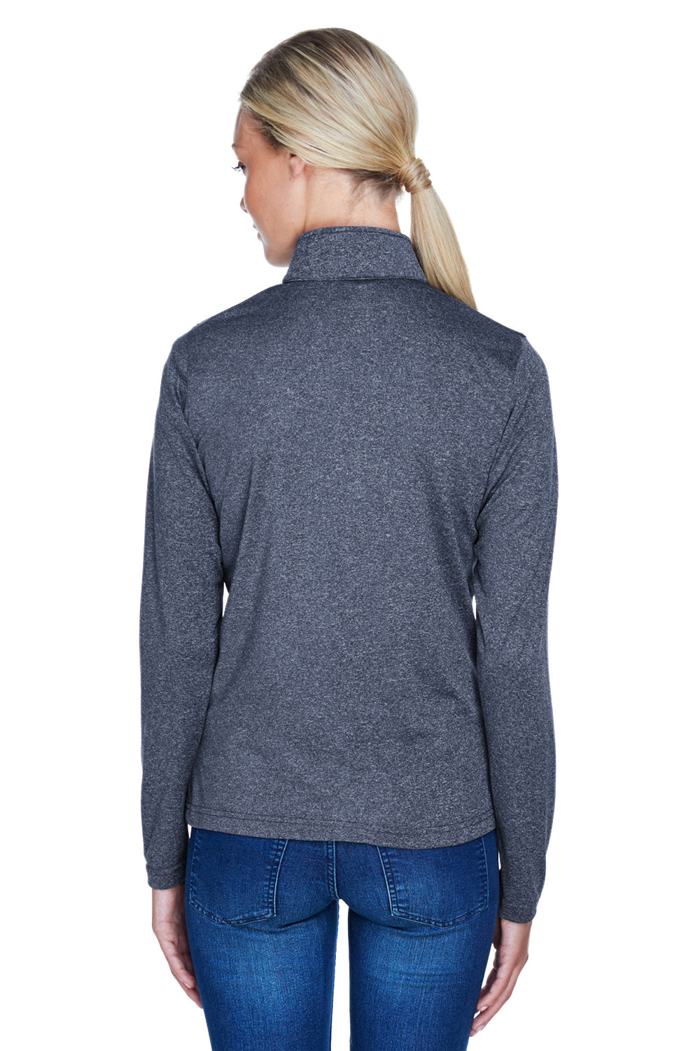 UltraClub 8618W Womens Heather Cool & Dry Performance Moisture Wicking 1/4 Zip Sweatshirt Navy Blue Back