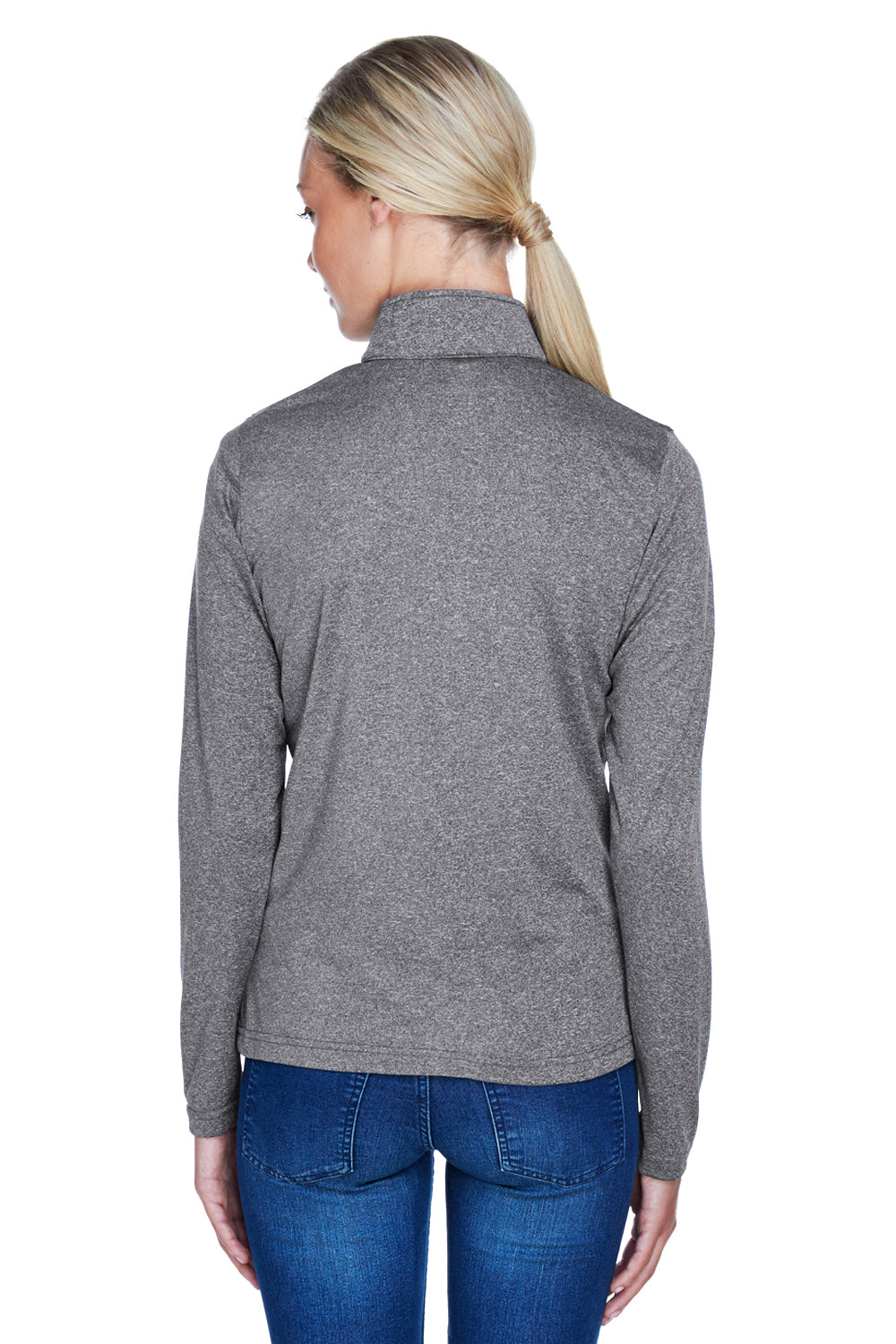 UltraClub 8618W Womens Heather Cool & Dry Performance Moisture Wicking 1/4 Zip Sweatshirt Charcoal Grey Back