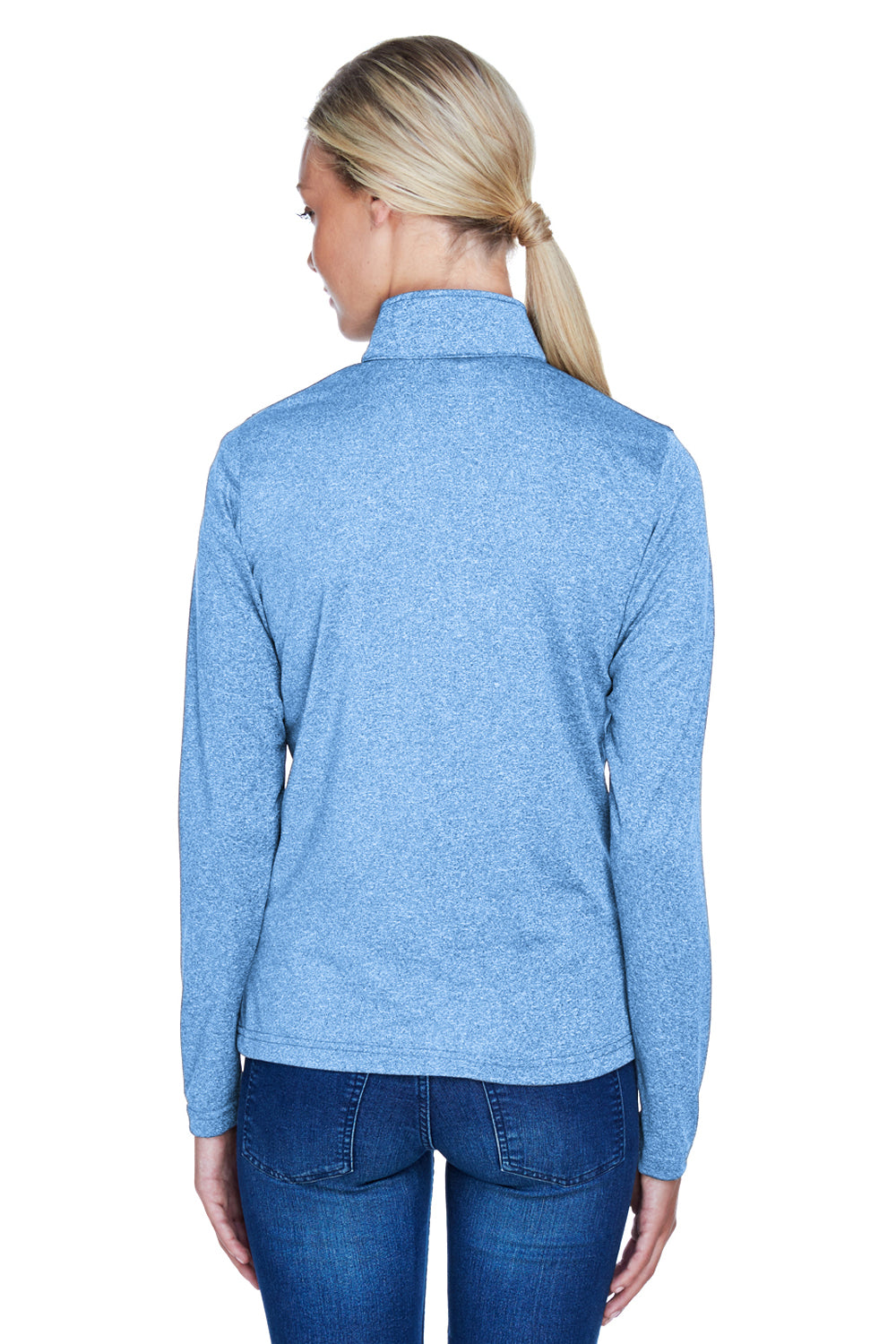 UltraClub 8618W Womens Heather Cool & Dry Performance Moisture Wicking 1/4 Zip Sweatshirt Columbia Blue Back