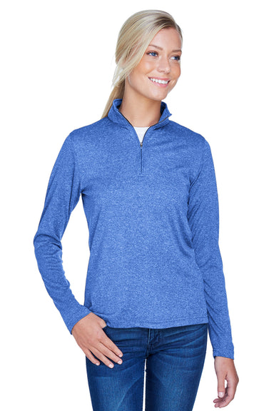 UltraClub 8618W Womens Heather Cool & Dry Performance Moisture Wicking 1/4 Zip Sweatshirt Royal Blue Front