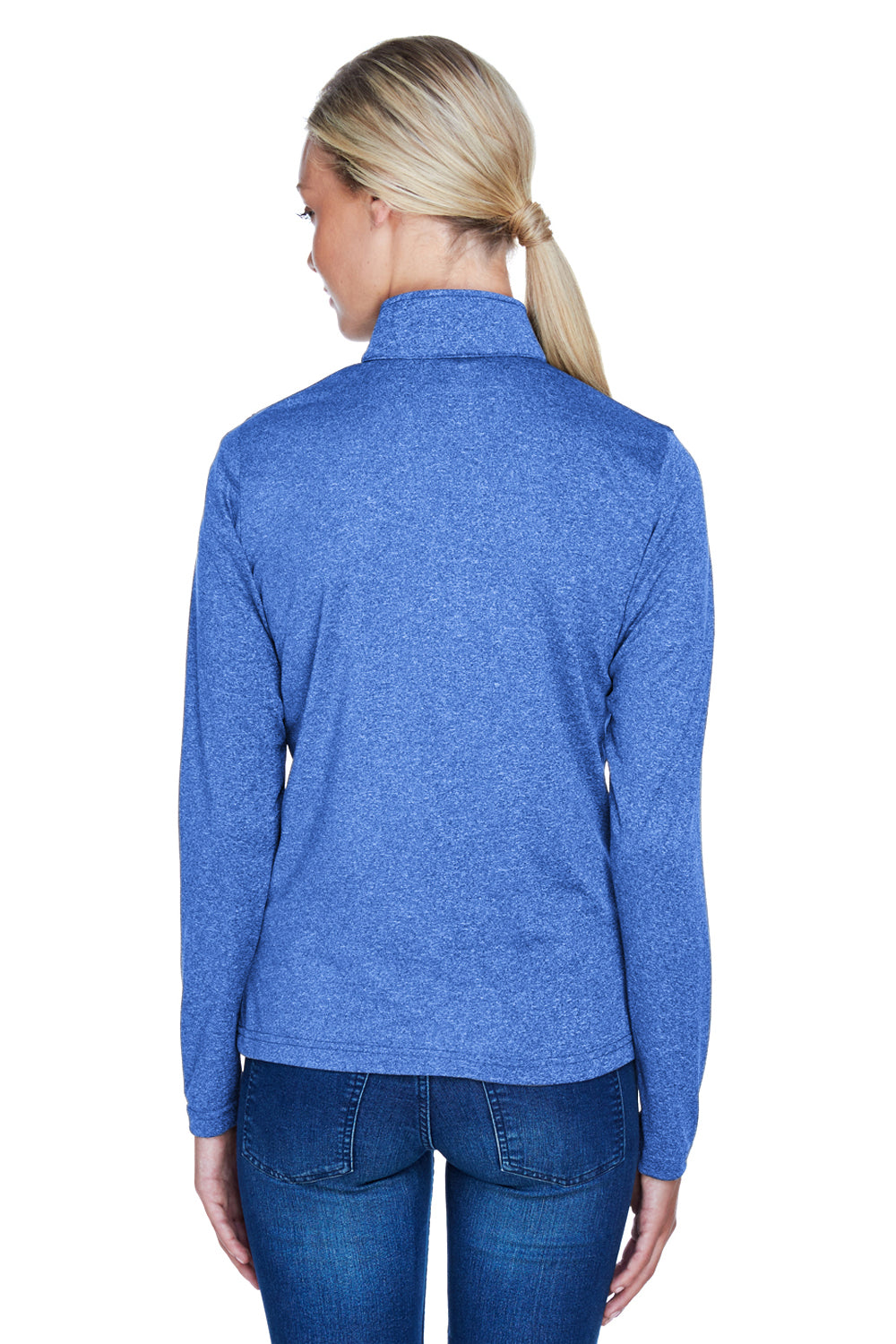 UltraClub 8618W Womens Heather Cool & Dry Performance Moisture Wicking 1/4 Zip Sweatshirt Royal Blue Back