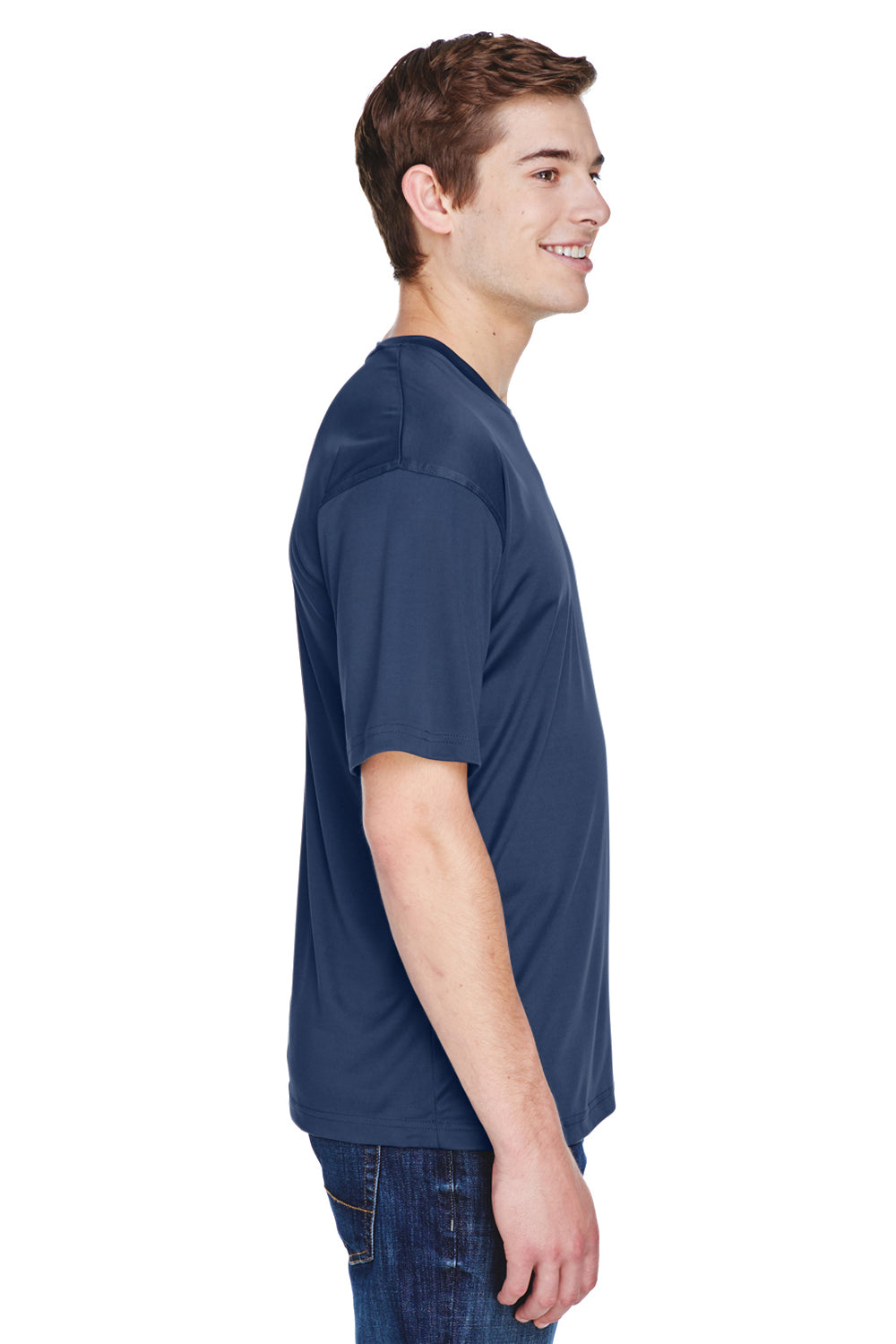 UltraClub 8620 Mens Cool & Dry Performance Moisture Wicking Short Sleeve Crewneck T-Shirt Navy Blue Side