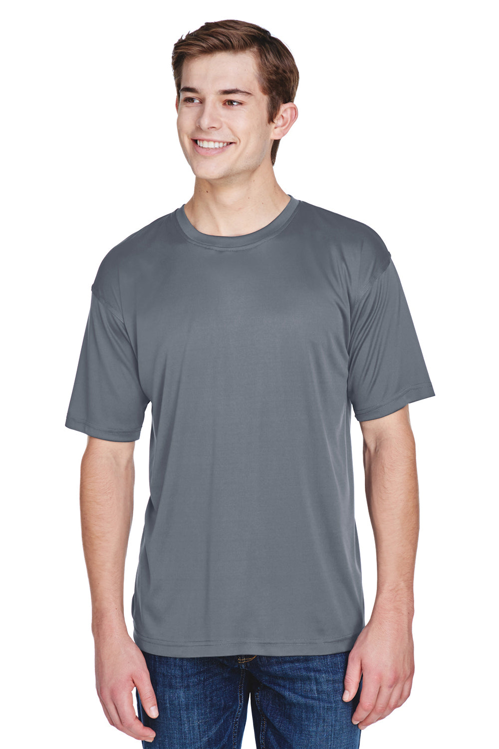 UltraClub 8620 Mens Cool & Dry Performance Moisture Wicking Short Sleeve Crewneck T-Shirt Charcoal Grey Front