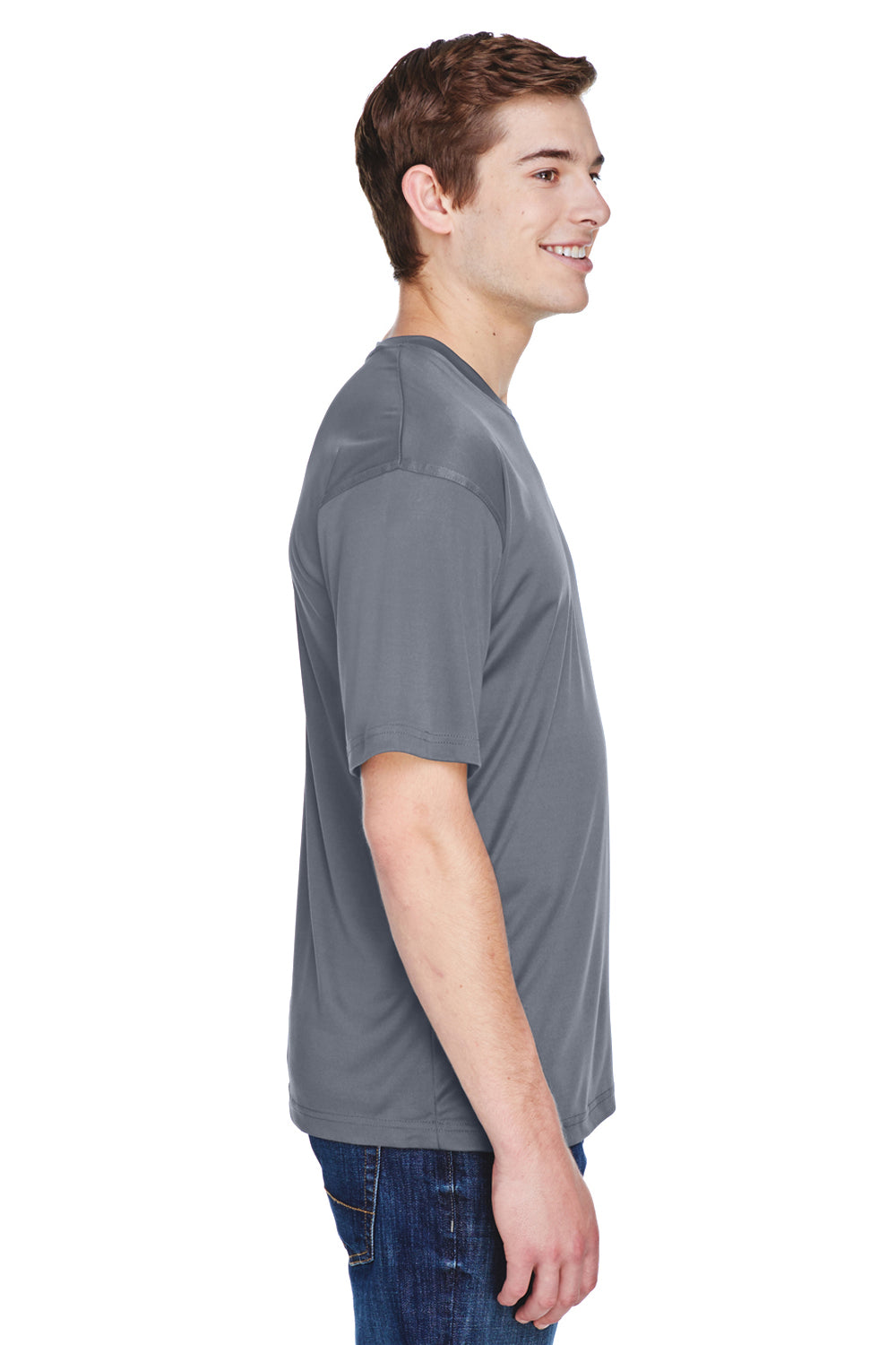 UltraClub 8620 Mens Cool & Dry Performance Moisture Wicking Short Sleeve Crewneck T-Shirt Charcoal Grey Side