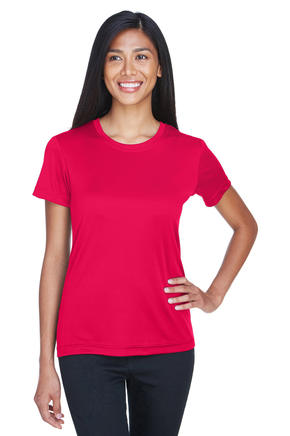 UltraClub 8620L Womens Cool & Dry Performance Moisture Wicking Short Sleeve Crewneck T-Shirt Red Front