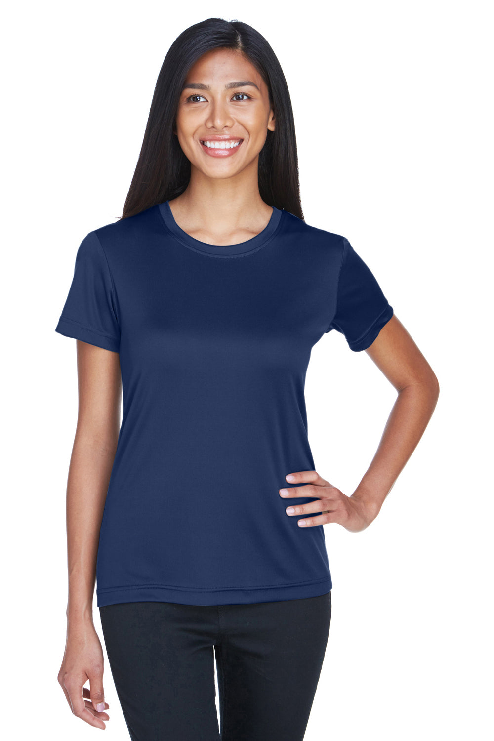UltraClub 8620L Womens Cool & Dry Performance Moisture Wicking Short Sleeve Crewneck T-Shirt Navy Blue Front
