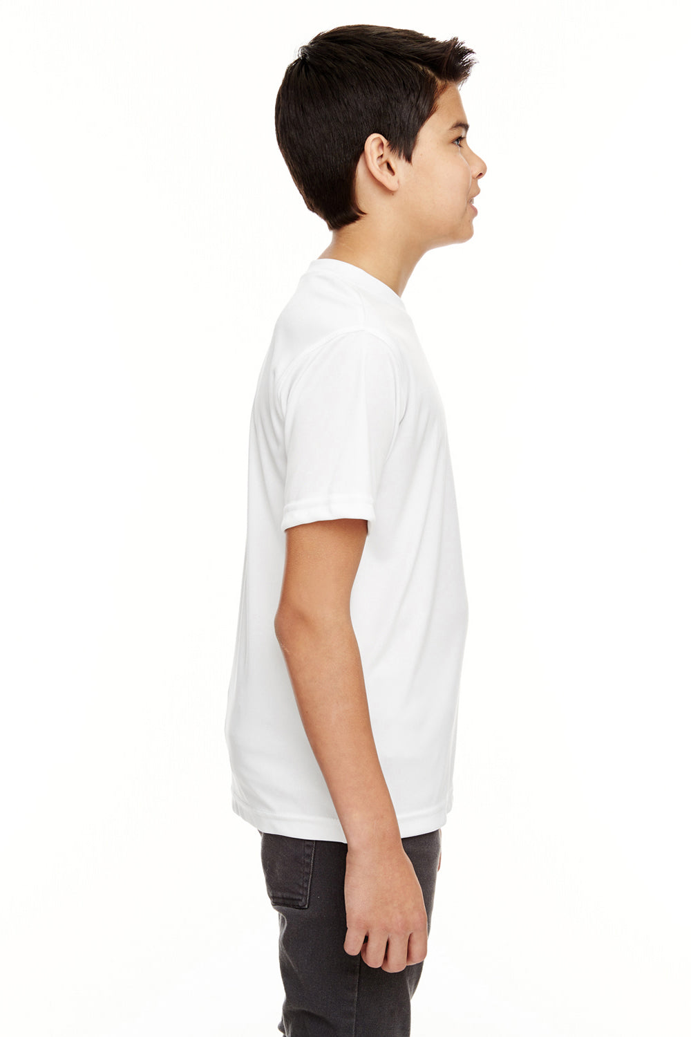 UltraClub 8620Y Youth Cool & Dry Performance Moisture Wicking Short Sleeve Crewneck T-Shirt White Side