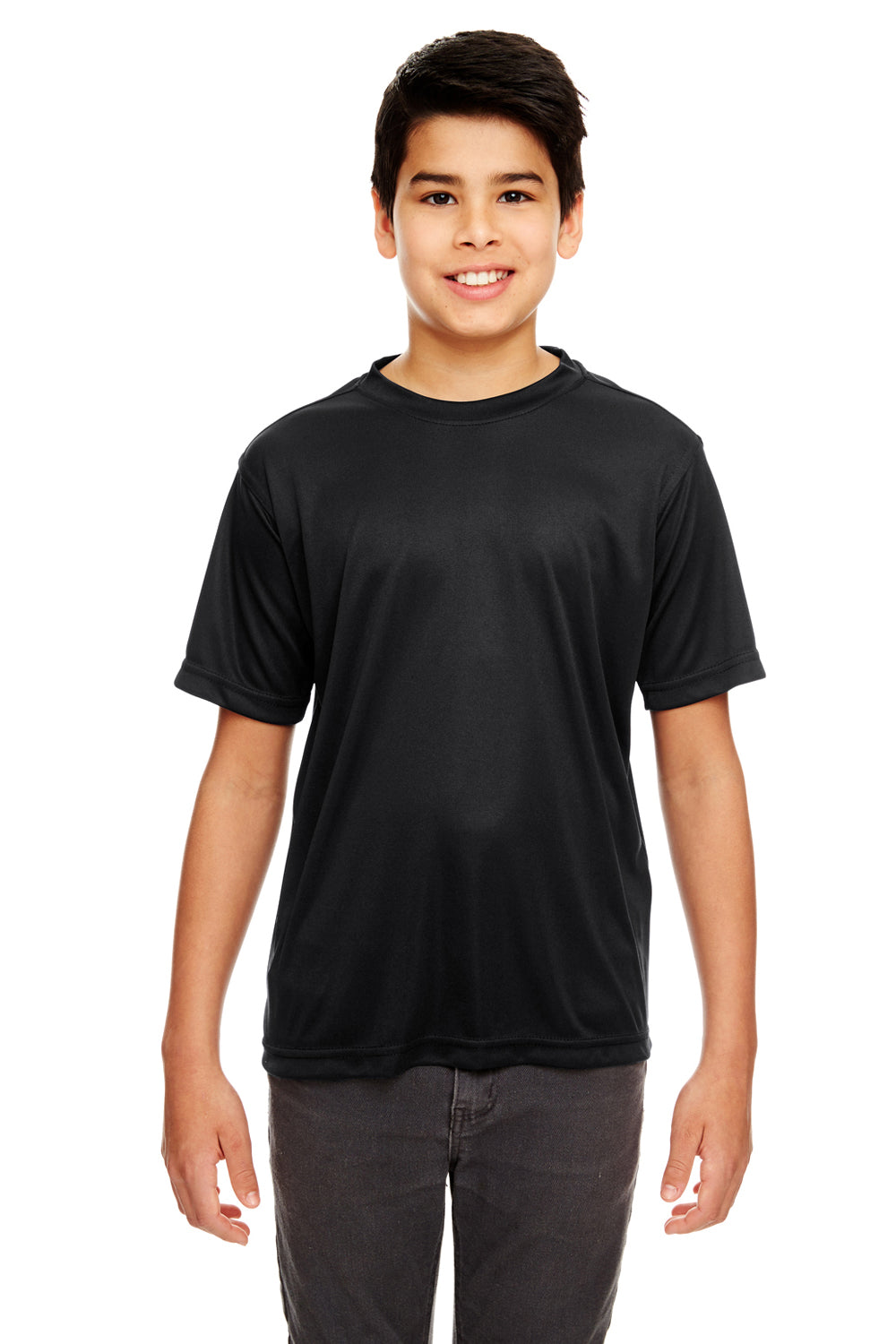 UltraClub 8620Y Youth Cool & Dry Performance Moisture Wicking Short Sleeve Crewneck T-Shirt Black Front