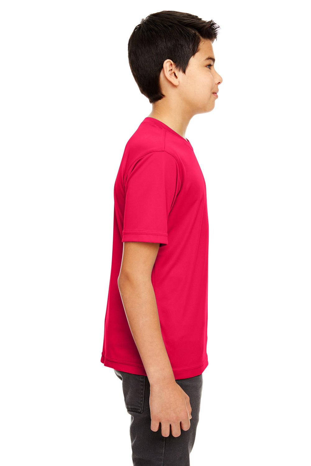 UltraClub 8620Y Youth Cool & Dry Performance Moisture Wicking Short Sleeve Crewneck T-Shirt Red Side