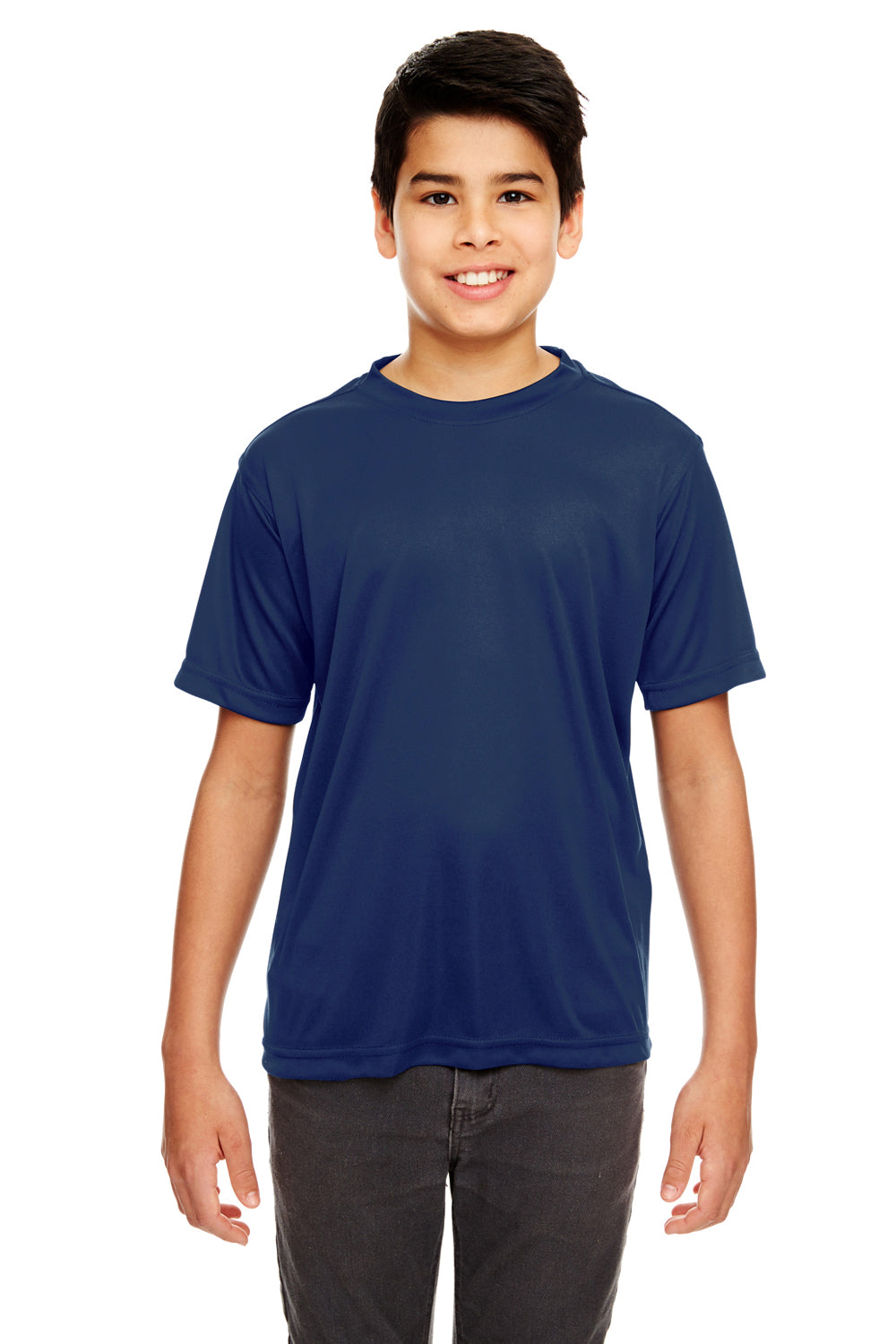 UltraClub 8620Y Youth Cool & Dry Performance Moisture Wicking Short Sleeve Crewneck T-Shirt Navy Blue Front