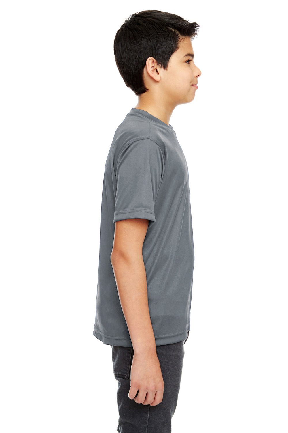 UltraClub 8620Y Youth Cool & Dry Performance Moisture Wicking Short Sleeve Crewneck T-Shirt Charcoal Grey Side
