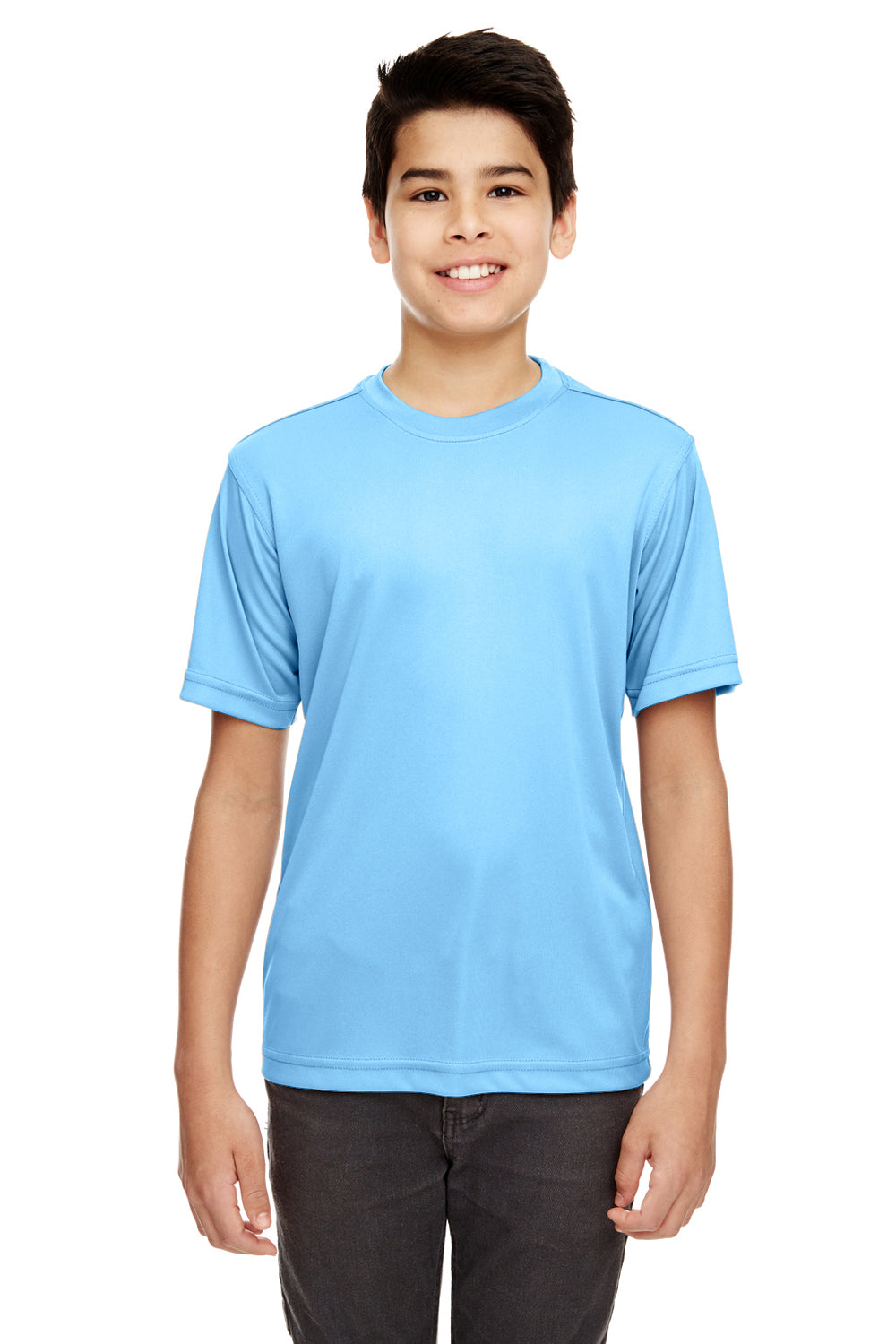 UltraClub 8620Y Youth Cool & Dry Performance Moisture Wicking Short Sleeve Crewneck T-Shirt Columbia Blue Front