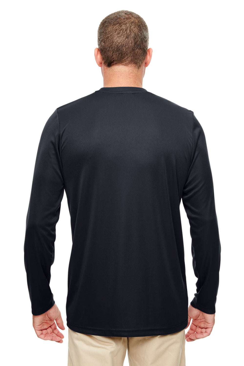 UltraClub 8622 Mens Cool & Dry Performance Moisture Wicking Long Sleeve Crewneck T-Shirt Black Back