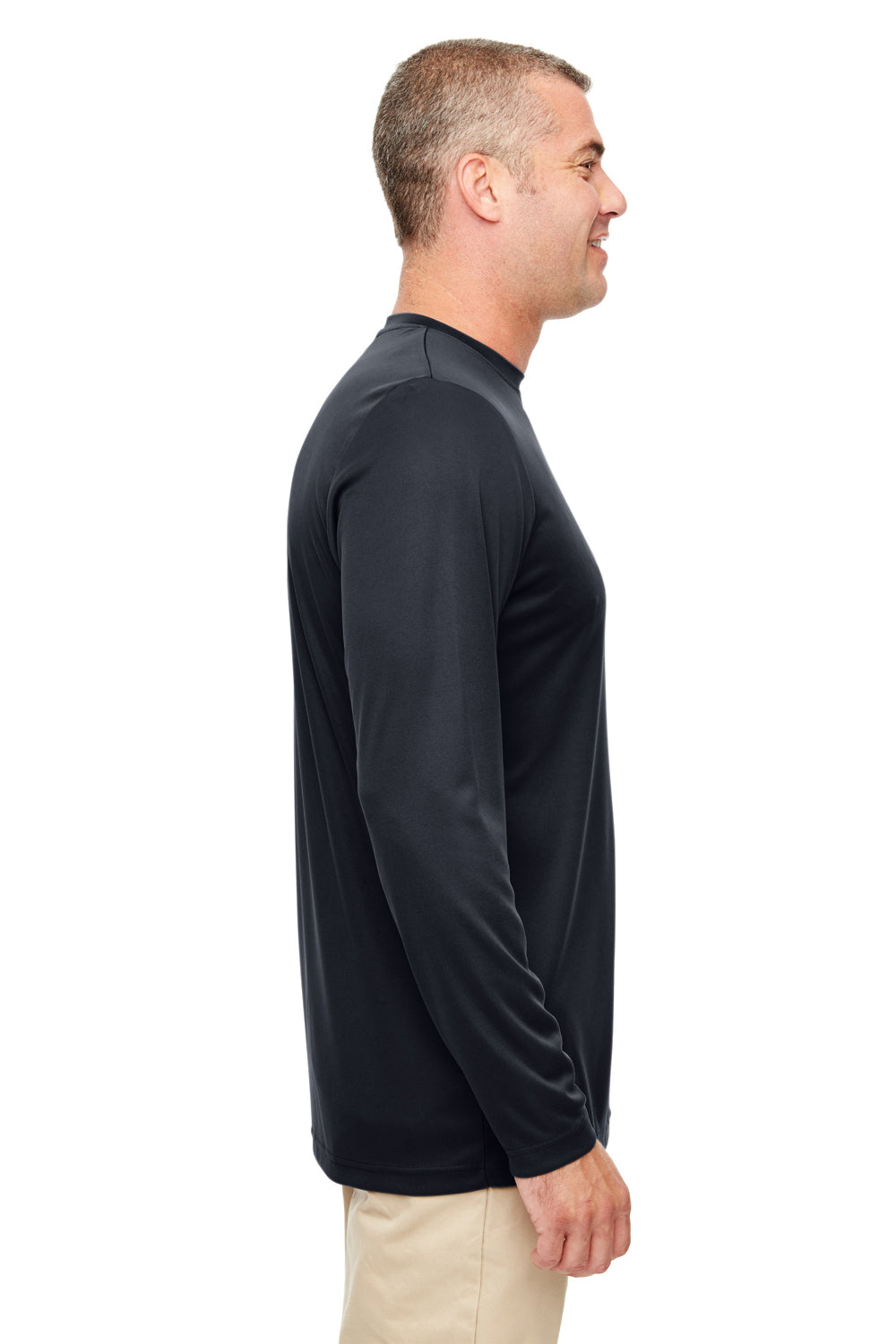 UltraClub 8622 Mens Cool & Dry Performance Moisture Wicking Long Sleeve Crewneck T-Shirt Black Side