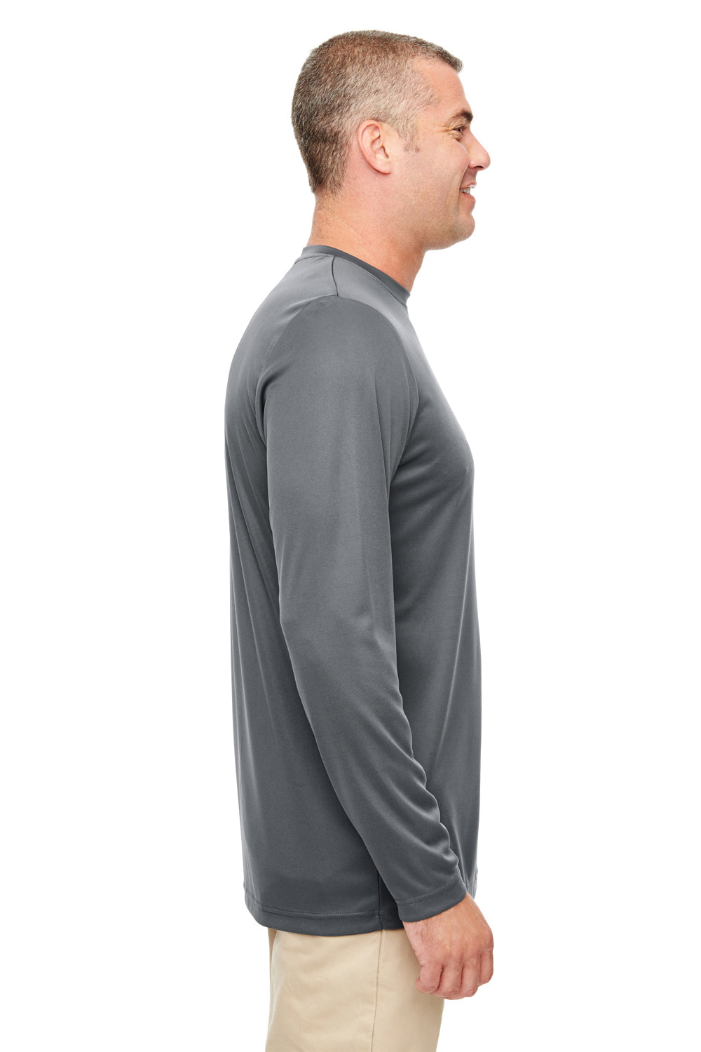 UltraClub 8622 Mens Cool & Dry Performance Moisture Wicking Long Sleeve Crewneck T-Shirt Charcoal Grey Side