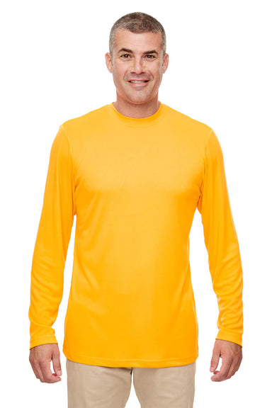 UltraClub 8622 Mens Cool & Dry Performance Moisture Wicking Long Sleeve Crewneck T-Shirt Gold Front