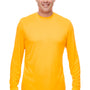 UltraClub Mens Cool & Dry Performance Moisture Wicking Long Sleeve Crewneck T-Shirt - Gold