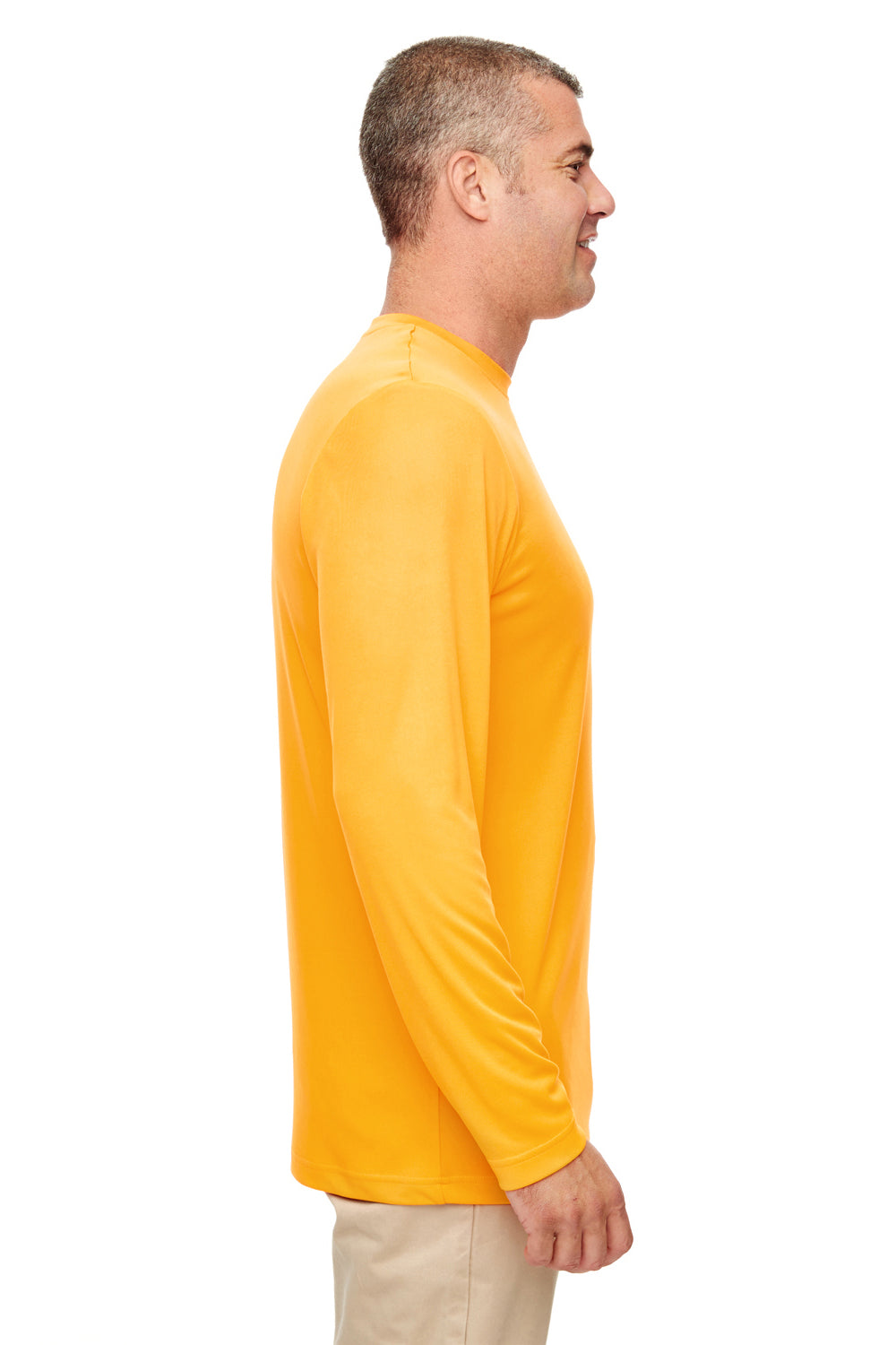 UltraClub 8622 Mens Cool & Dry Performance Moisture Wicking Long Sleeve Crewneck T-Shirt Gold Side