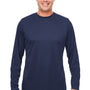 UltraClub Mens Cool & Dry Performance Moisture Wicking Long Sleeve Crewneck T-Shirt - Navy Blue