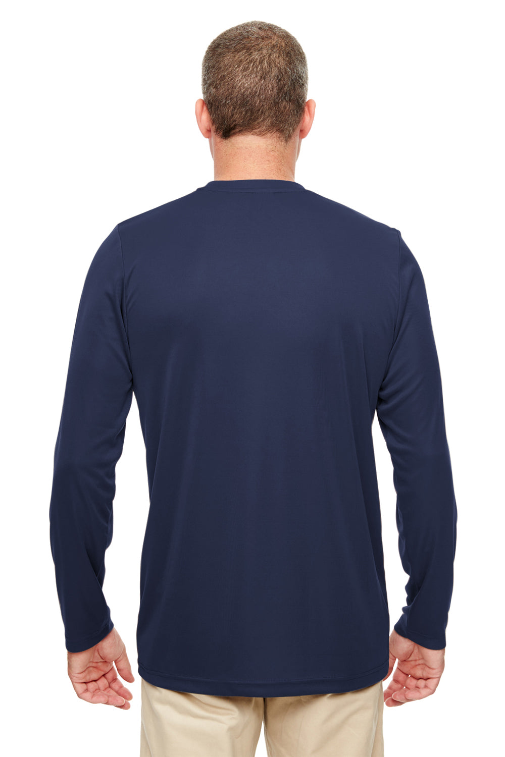 UltraClub 8622 Mens Cool & Dry Performance Moisture Wicking Long Sleeve Crewneck T-Shirt Navy Blue Back