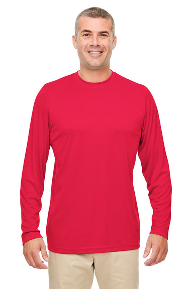 UltraClub 8622 Mens Cool & Dry Performance Moisture Wicking Long Sleeve Crewneck T-Shirt Red Front