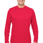 UltraClub Mens Cool & Dry Performance Moisture Wicking Long Sleeve Crewneck T-Shirt - Red