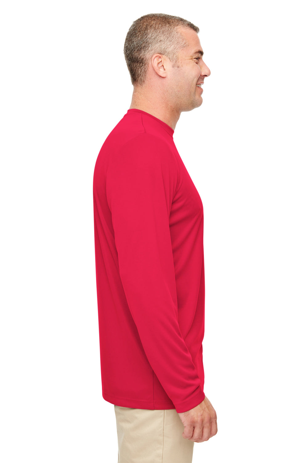UltraClub 8622 Mens Cool & Dry Performance Moisture Wicking Long Sleeve Crewneck T-Shirt Red Side