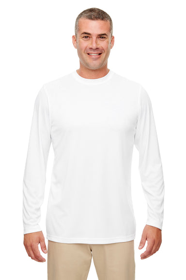 UltraClub 8622 Mens Cool & Dry Performance Moisture Wicking Long Sleeve Crewneck T-Shirt White Front