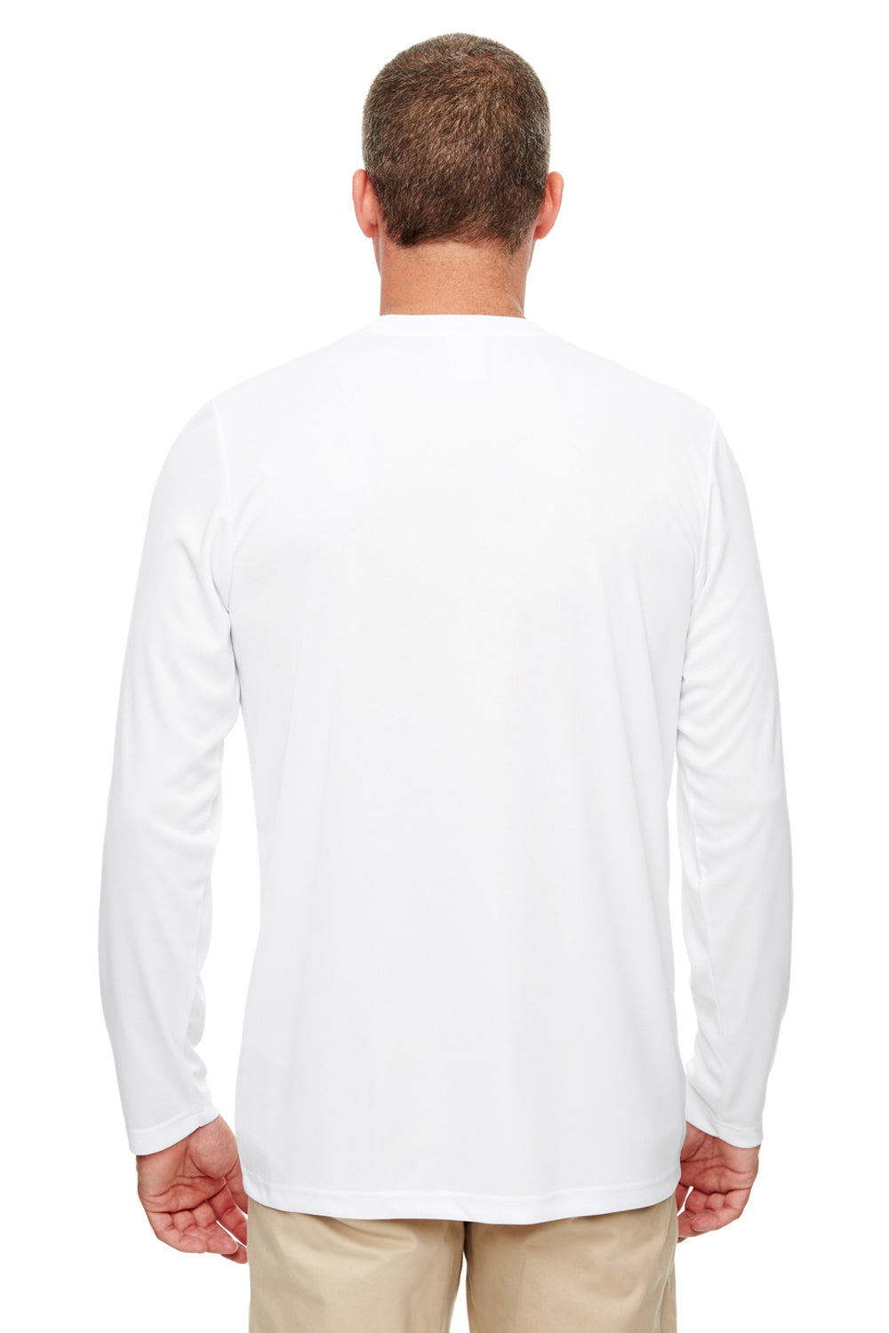 UltraClub 8622 Mens Cool & Dry Performance Moisture Wicking Long Sleeve Crewneck T-Shirt White Back