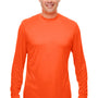 UltraClub Mens Cool & Dry Performance Moisture Wicking Long Sleeve Crewneck T-Shirt - Bright Orange