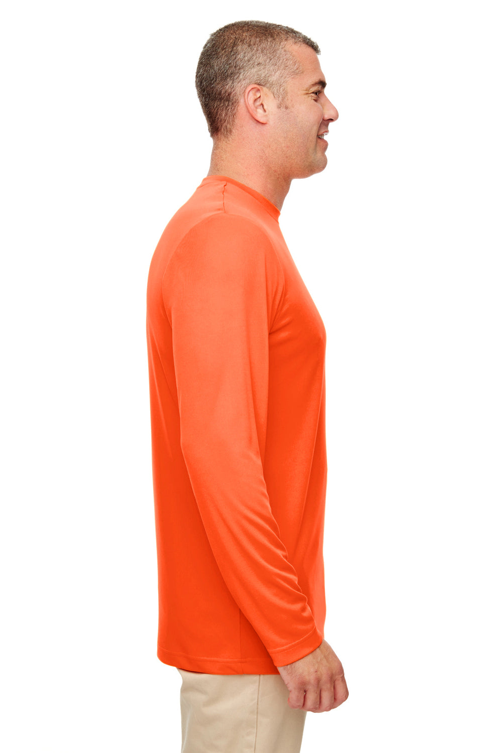 UltraClub 8622 Mens Cool & Dry Performance Moisture Wicking Long Sleeve Crewneck T-Shirt Orange Side
