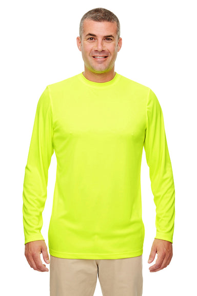 UltraClub 8622 Mens Cool & Dry Performance Moisture Wicking Long Sleeve Crewneck T-Shirt Neon Yellow Front