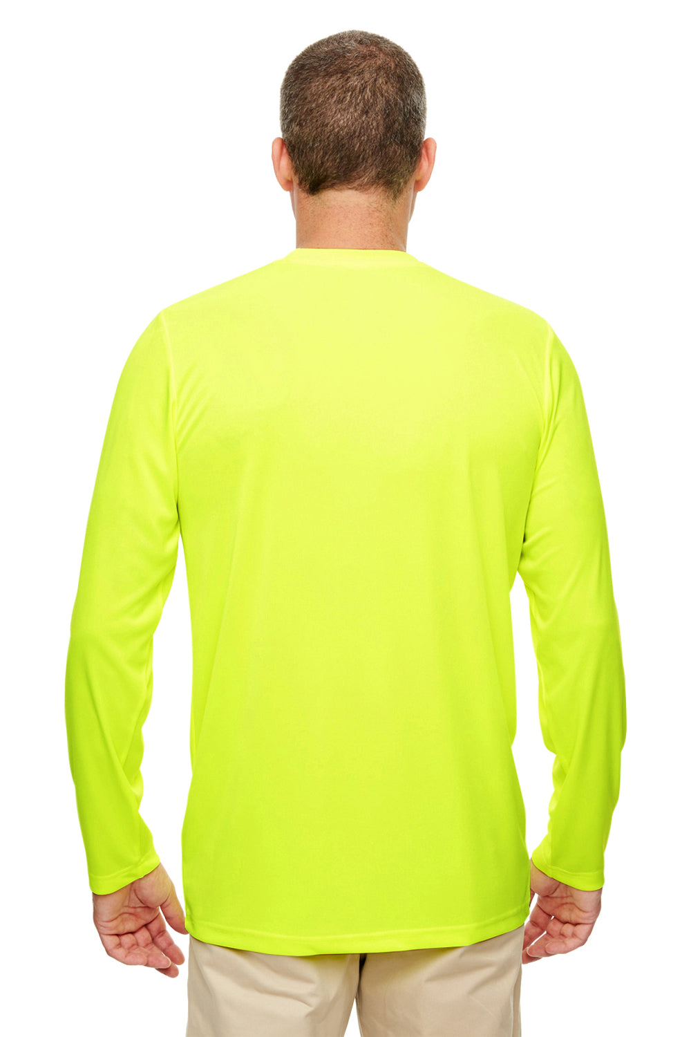 UltraClub 8622 Mens Cool & Dry Performance Moisture Wicking Long Sleeve Crewneck T-Shirt Neon Yellow Back