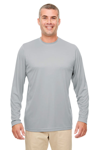 UltraClub 8622 Mens Cool & Dry Performance Moisture Wicking Long Sleeve Crewneck T-Shirt Grey Front