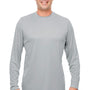UltraClub Mens Cool & Dry Performance Moisture Wicking Long Sleeve Crewneck T-Shirt - Grey