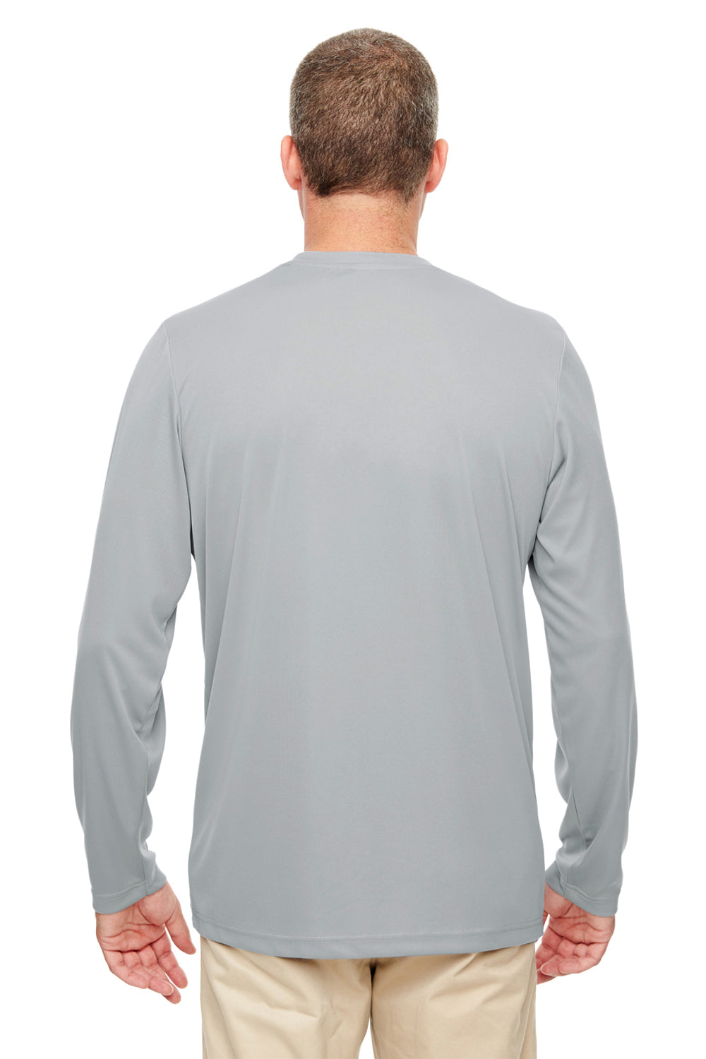 UltraClub 8622 Mens Cool & Dry Performance Moisture Wicking Long Sleeve Crewneck T-Shirt Grey Back