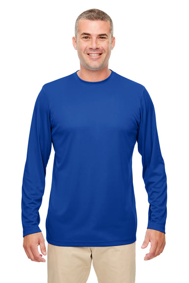 UltraClub 8622 Mens Cool & Dry Performance Moisture Wicking Long Sleeve Crewneck T-Shirt Royal Blue Front