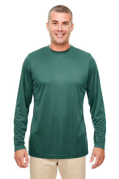 UltraClub 8622 Mens Cool & Dry Performance Moisture Wicking Long Sleeve Crewneck T-Shirt Forest Green Front
