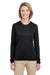 UltraClub 8622W Womens Cool & Dry Performance Moisture Wicking Long Sleeve Crewneck T-Shirt Black Front